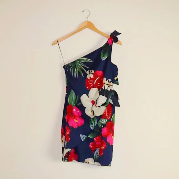 Zara Tropical Floral Side Tie One Shoulder Dress - Picture 3 of 10